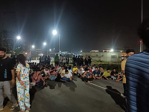 Students' protest at the IIT Palakkad campus in the wee hours of Tuesday demanding prompt action, following an attack on a female student