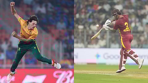 South Africa's Marco Jansen (L) & West Indies' Shimron Hetmyer