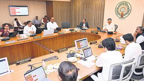 CM Nara Chandrababu Naidu during meeting with his cabinet ministers at Secretariat in Velagapudi on Tuesday.