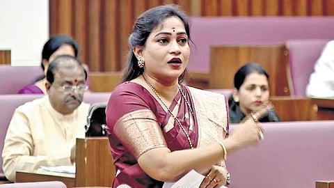 Minister Vangalapudi Anita during the council session on Tuesday. 