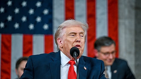 US President Donald Trump delivers the State of the Union address to a joint session of Congress in the House chamber at the US Capitol in Washington, Tuesday, Feb. 24, 2026.