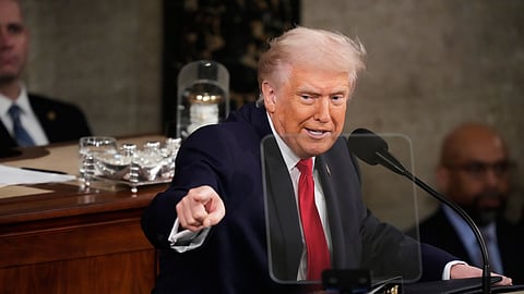 US President Donald Trump delivers his State of the Union address to a joint session of Congress in the House chamber at the US Capitol in Washington, Tuesday, Feb. 24, 2026.