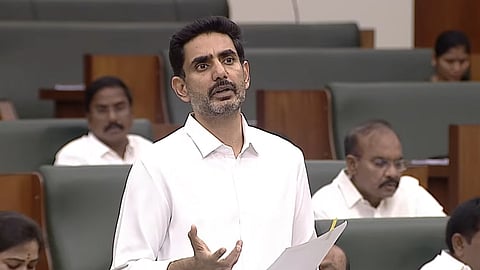 Minister Nara Lokesh during the assembly session on Wednesday.