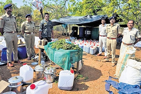Hashish oil and ganja seized from the illegal unit near Odisha-AP border.