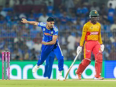 Arshdeep Singh in action against Zimbabwe on Thursday