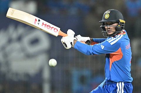 India's Abhishek Sharma plays a shot during the 2026 ICC Men's T20 Cricket World Cup Super Eights match between India and Zimbabwe at the MA Chidambaram Stadium in Chennai. 