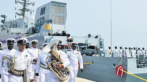 Indian Naval chief Admiral Dinesh K Tripathi commissioned INS Anjadip, a new shallow-water anti-submarine warfare platform on Friday in Chennai Port