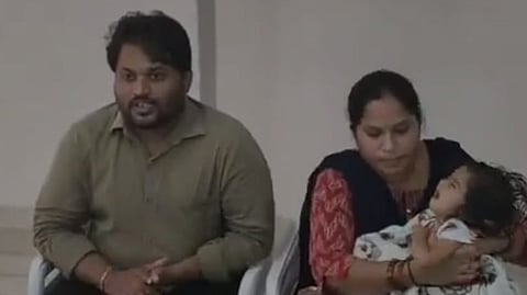 Parents of Punarvika addressing the media at a private hall in Kurnool city on Thursday.