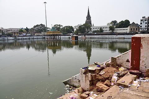 The Rockfort temple tank on NSB Road in Tiruchy 