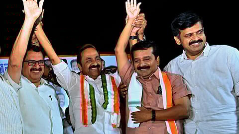 A. Suresh, former personal assistant to V.S. Achuthanandan at the Puthuyuga Yathra led by Leader of the Opposition V. D. Satheesan in Palakkad on Tuesday.