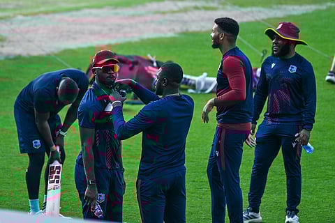 West Indies players during a training session in Kolkata