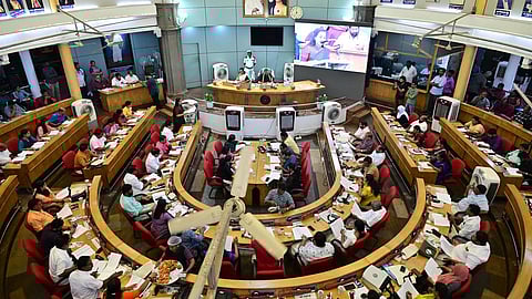 Deputy Mayor G.S. Asha Nath presents the Budget at the city Corporation council hall, in Thiruvananthapuram on Tuesday.
