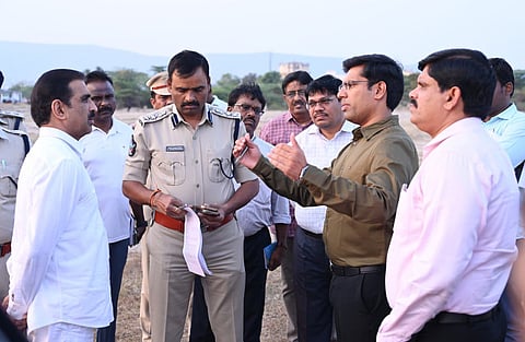 Following the review meeting, the Collector, SP, and other officials inspected the Daminedu site to assess preparations. 