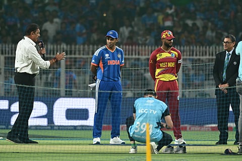 Suryakumar Yadav and Shai Hope at toss on Sunday