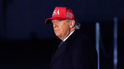 President Donald Trump walks on the South Lawn upon his arrival to the White House, Sunday, March 1, 2026, in Washington