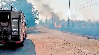 Thick smoke emanating from the fire