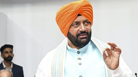 Haryana Chief Minister Nayab Singh Saini presented the state budget sporting a saffron turban.