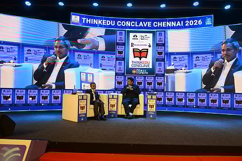Ganesan Kannabiran, Director of the National Assessment and Accreditation Council (NAAC) in discussion with Abhay Meganathan, vice chairman of Rajalakshmi Engineering College.