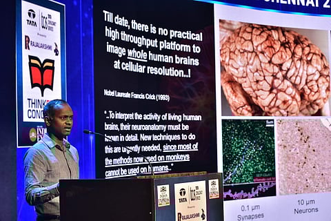 Dr Mohanasankar Sivaprakasam, head of the Healthcare Technology Innovation Centre, IIT Madras speaka at the ThinkEdu Conclave 2026 in Chennai on Monday, March 2, 2026.