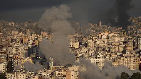 Smoke rises from Israeli airstrikes in Dahiyeh, a southern suburb of Beirut, Lebanon, Tuesday, March 3, 2026.