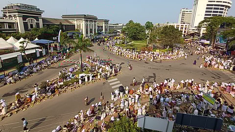 Devotees throng Thampanoor in Thiruvananthapuram offering Attukal Pongala on Tuesday.