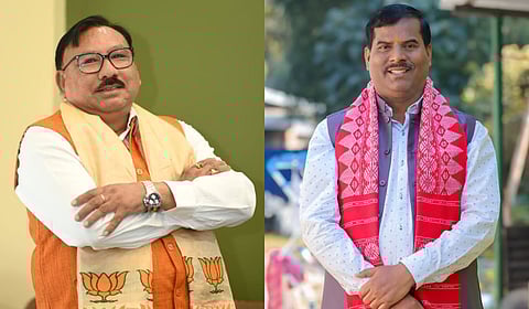 BJP Rajya Sabha candidates from Assam - minister Jogen Mohan (L) and MLA Terash Gowala. 