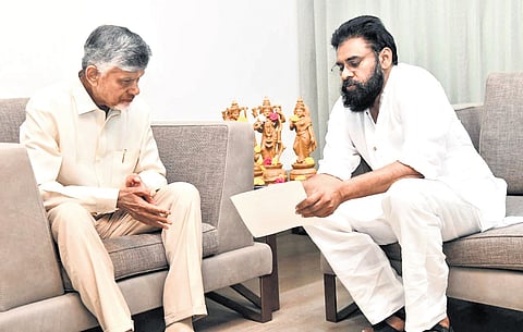 Deputy CM Pawan Kalyan in discussions with CM Chandrababu Naidu over key issues related to Panchayat Raj, Rural Development, RWS and Forest departments 