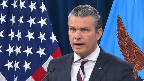 US Defense Secretary Pete Hegseth speaks during a press briefing at the Pentagon, Wednesday, March 4, 2026, in Washington.