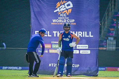 India head coach Gautam Gambhir (L) with batter Rinku Singh