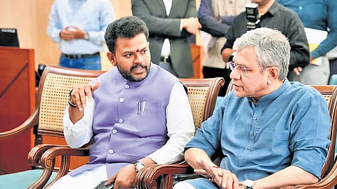 Civil Aviation Minister K Ram Mohan Naidu met with Union Railways Minister Ashwini Vaishnaw on Tuesday 