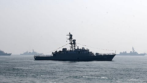 Iranian warship IRIS Dena is seen in the Bay of Bengal during International Fleet Review held at Visakhapatnam, India, Feb. 18, 2026.
