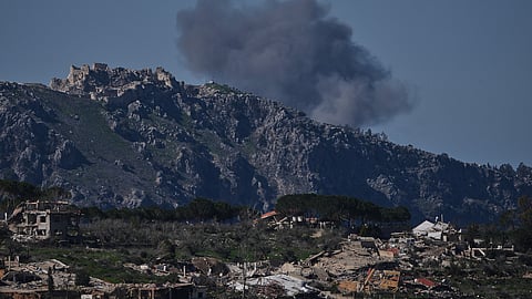 Smoke rises following Israeli bombardment in southern Lebanon as seen from northern Israel, Thursday, March 5, 2026. 