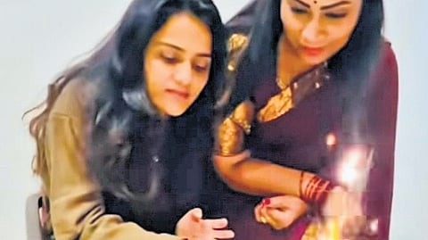 Former MLC’s companion Divvela Madhuri and Thanuja 