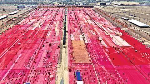 An aerial view of the venue for the DMK meet at Siruganur 