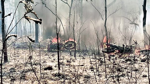 The raging fire in Nallamala forest on Thursday 