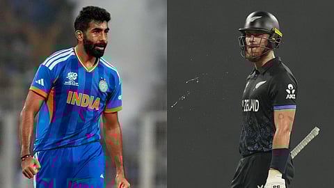 India's Jasprit Bumrah (L) & New Zealand's Finn Allen