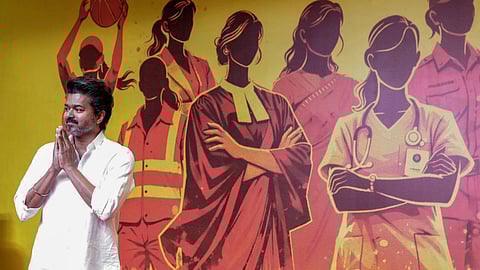 TVK chief Vijay during an event marking the International Women's Day Celebration 2026, in Mamallapuram, Tamil Nadu, Saturday, March 7, 2026.