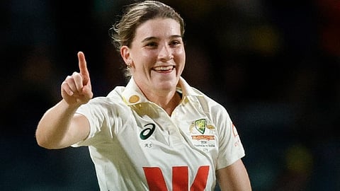 Player of the Match Annabel Sutherland reacts after taking a wicket.