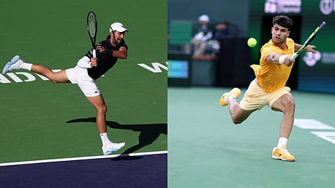 Novak Djokovic (L) and World number one Carlos Alcaraz