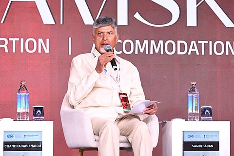 CM Nara Chandrababu Naidu during Raisina Dialogue - 2026 at Delhi on Saturday.