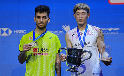 Lakshya Sen and Lin Chun-yi after the medal ceremony on Sunday