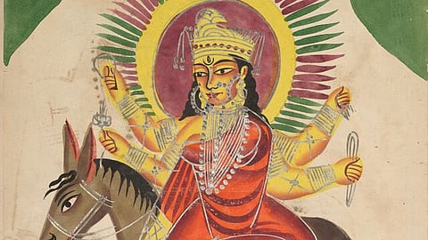A Kalighat painting of Goddess Sheetala, also known as the Smallpox goodess