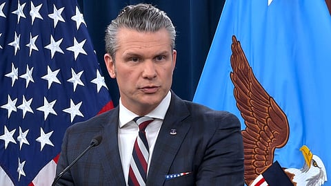 Defense Secretary Pete Hegseth speaks during a press briefing at the Pentagon, Wednesday, March 4, 2026, in Washington. 