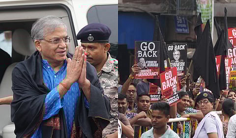 CEC Gyanesh Kumar faces 'go back' slogans, shown black flags outside Kalighat temple in Kolkata on Monday, March 9, 2026.