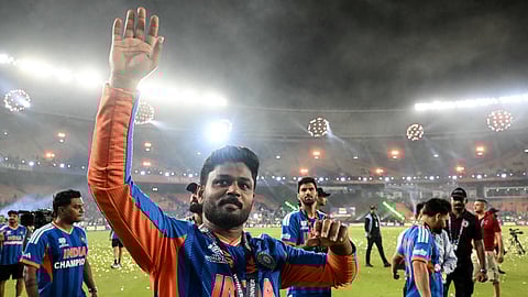 Sanju Samson celebrates the T20 World Cup win