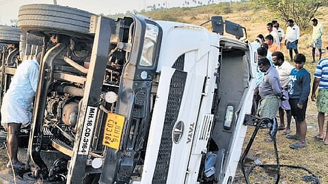 Kadapa district on Sunday evening, prompting villagers to collect the spilt ghee in containers.