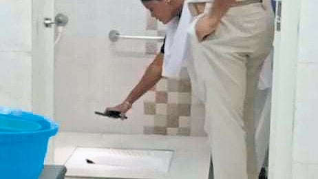 Police recovering the newborn’s body from the toilet pan of IGH on Tuesday.