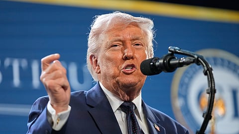 US President Donald Trump speaks at the Republican Members Issues Conference, Monday, March 9, 2026, at Trump National Doral Miami in Doral, Fla.