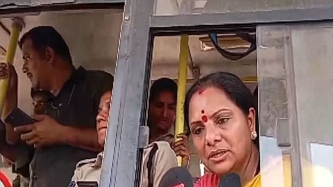 Telangana Jagruthi President K Kavitha after police detains her in Khammam.