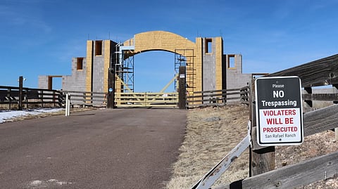 The entrance of the San Rafael Ranch, which was previously owned by Jeffrey Epstein and called the Zorro Ranch, is seen, Jan. 31, 2026, near Stanley, N.M.